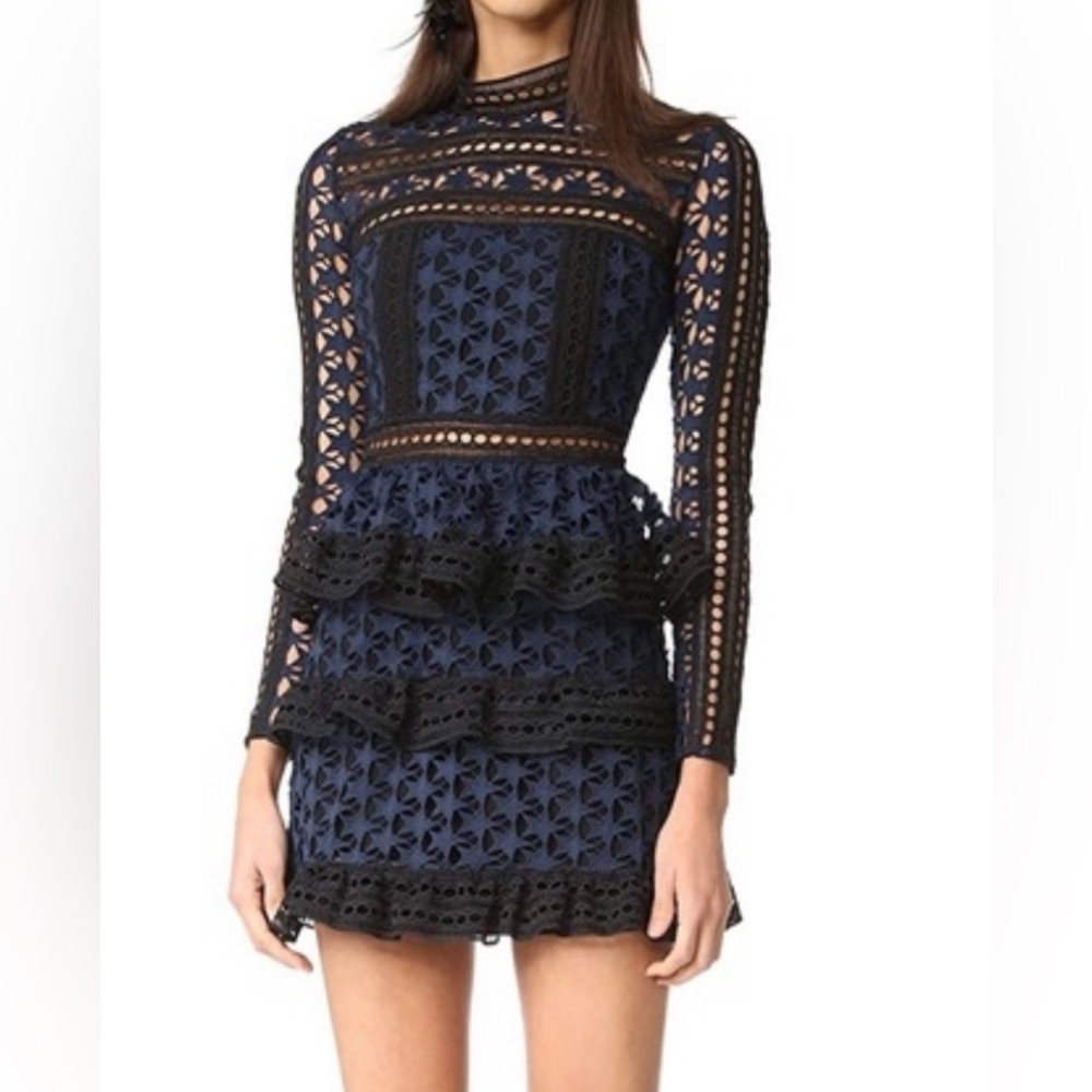 Self-portrait navy & black star pattern dress (fits like 6)